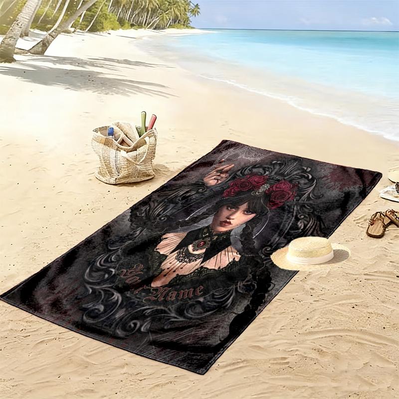 Custom NameGothic Artwork Beach Towel Soft Microfiber Summer Towel Quick Dry Absorbent Towel for Beach Swimming Pool Travel