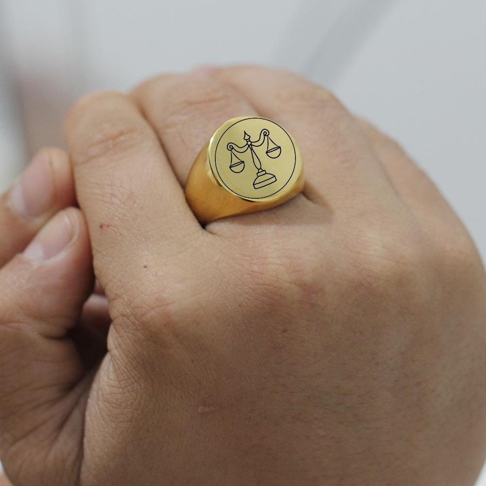 Stainless Steel 22MM Retro Balance Scale Ring - Laser Engraved Smooth Round Design