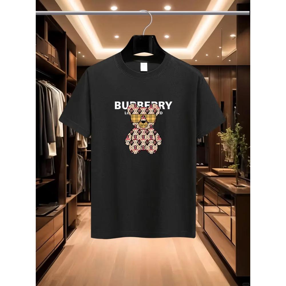 

Мужская летняя футболка 2025 года, роскошная и модная, международного бренда BRRY, с принтом мультяшного медведя, из чистого хлопка, с круглым вырезом, городская c XXXXXL чёрный