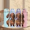 1PC Brown Standing Dog Print 750ml Color Plastic Sports Water Bottle Leakproof Flip Straw Lid Suitable for Sports Office Home Use