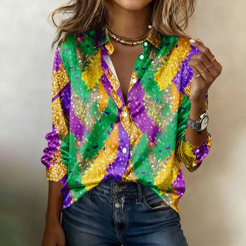 Women's Shirt Blouse Print Button Long Sleeve Casual Basic Shirt Collar Regular Top
