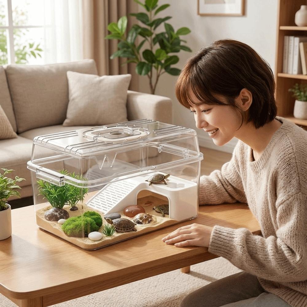 Transparent Reptile Terrarium Breathable Turtle Basking Platform Turtle Tank Hermit Crab