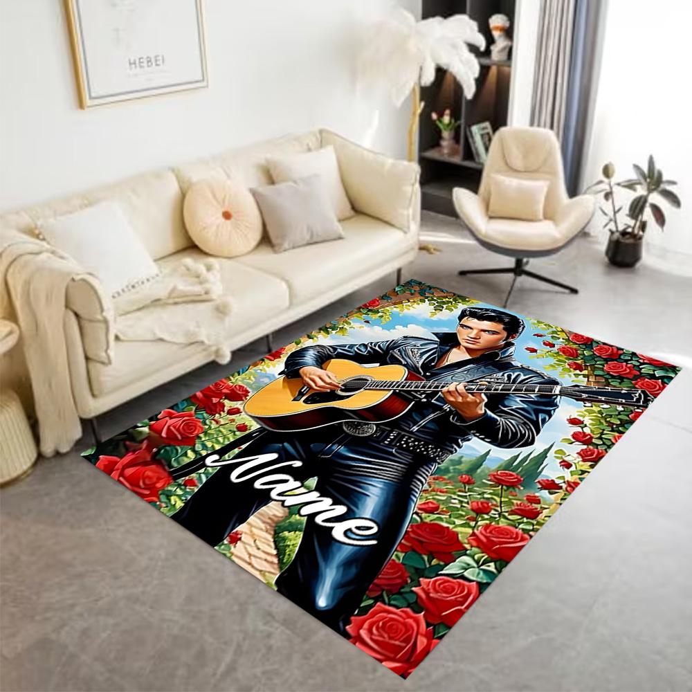 Rock 'n' Roll Legende Rosen Personalisierbarer Teppich Perfekt für Spielzimmer Wohnheime Wohnzimmer Eingangsbereich Rutschfester Teppich Anime Büro Dekoration