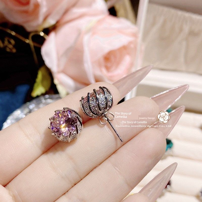 Vintage Fireworks Cut High Carbon Diamond European and American Fashion Luxury Fancy Lotus Ring Necklace and Earring Suit Female