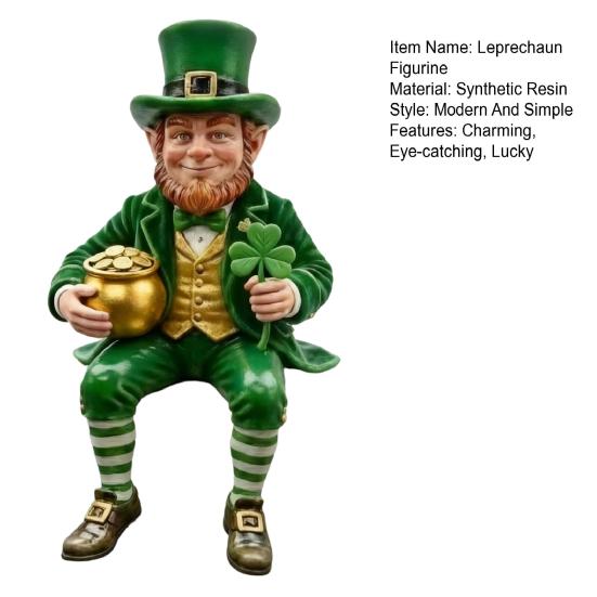 St. Patrick's Day Leprechaun Figurine Small Lucky Shamrock Statue Resin Irish Clover Leprechaun Ornament for Car Dashboard Home Table Decor