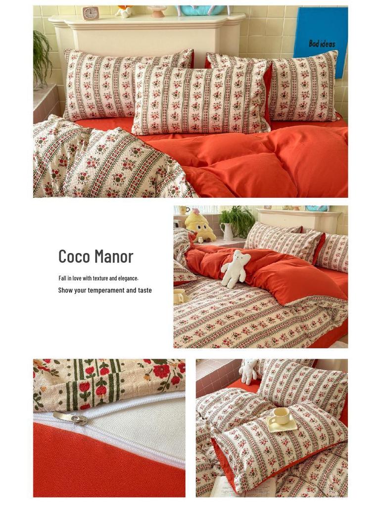 Class A Double Layer Gauze Floral Jacquard Bamboo Cotton Bedding Set - Fresh Design for Student Dormitory