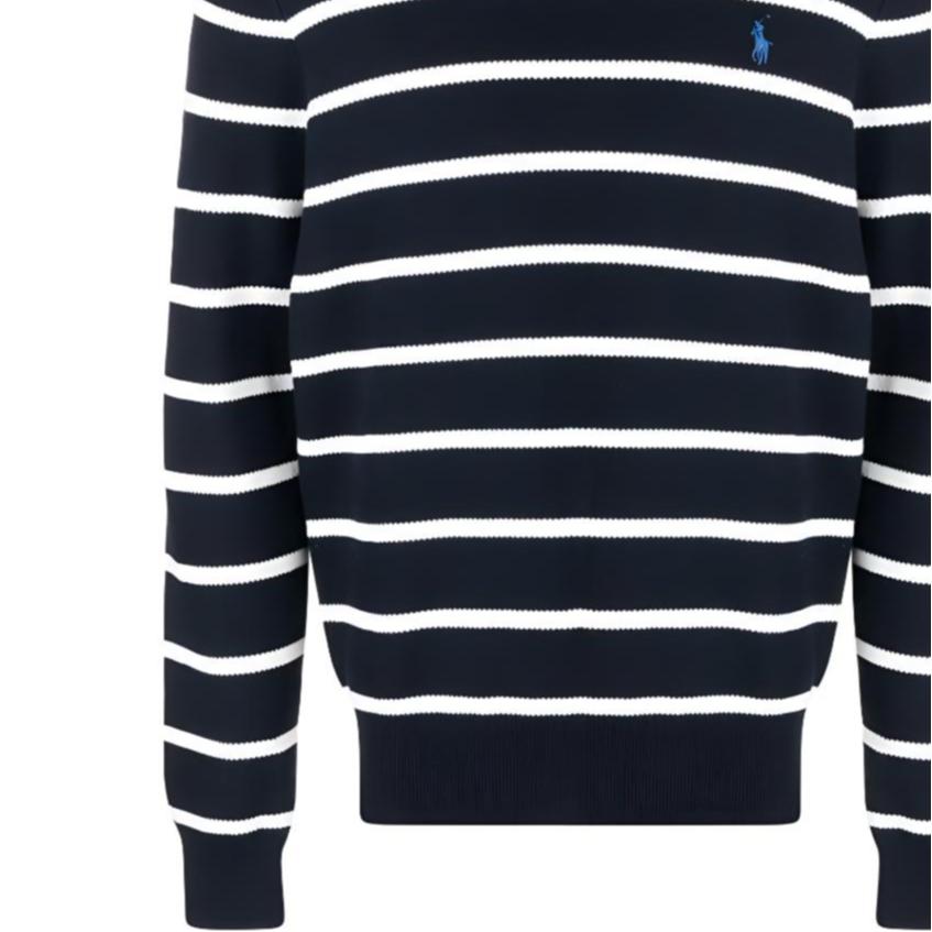 Polo Ralph Lauren Ss23 Striped Small Logo Printed Crewneck Sweatshirt Men Sweatshirt Black 710899202-001