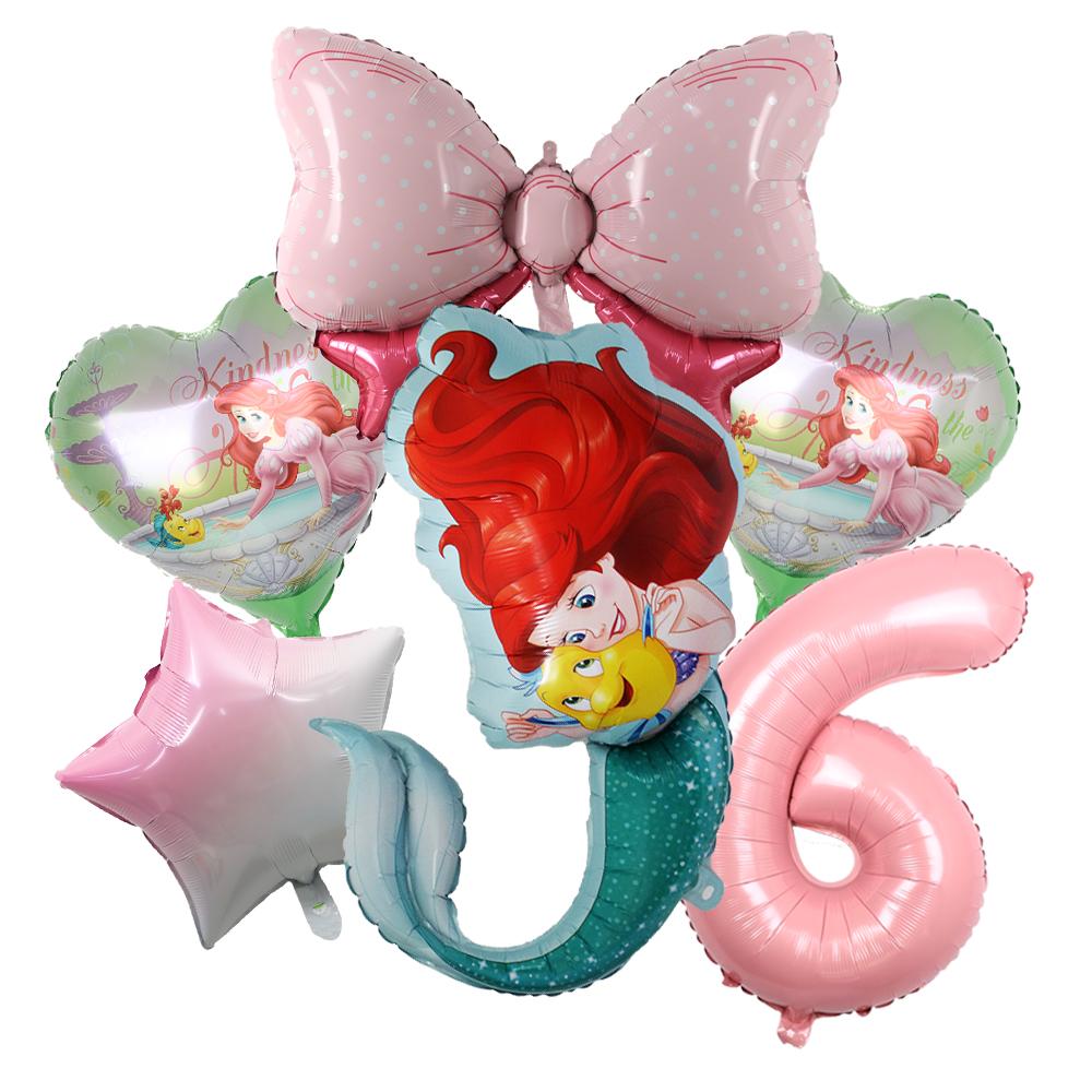 

6pcs Mermaid Theme Balloons Pink Number Large Bow Foil Globos for Girl Baby Shower Birthday Party Decoration Supplies 2025 32inch