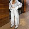 Women's Fall Winter 2 Piece Outfits Casual Striped Hooded Cardigan Set with Pants Long Sleeve Loungewear Athletic Tracksuit Trendy Loose