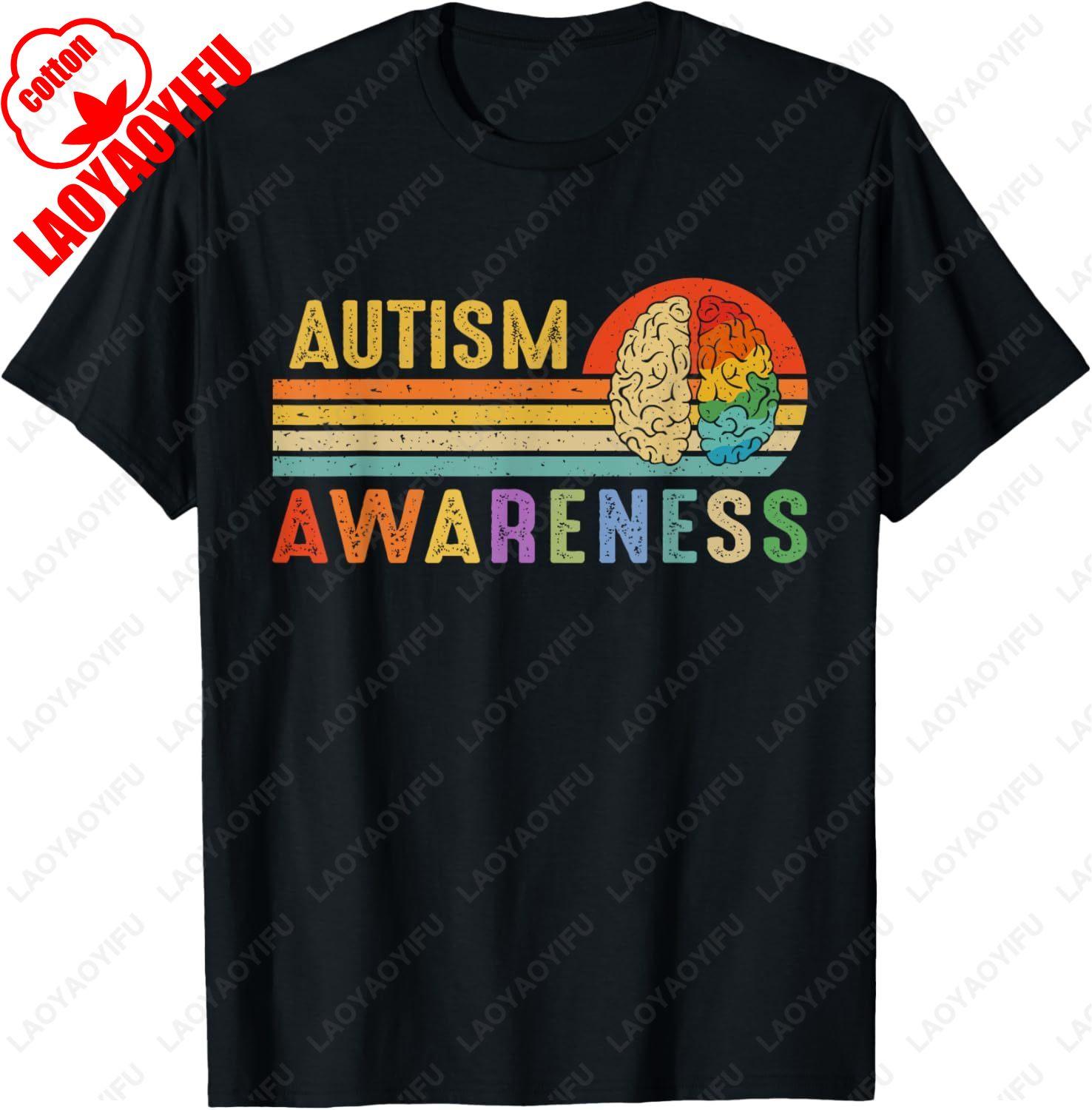 Футболка с принтом  Всемирный день осведомленности об аутизме, Нейроразнообразие, Аутист, Апрель, Закат , Летняя хлопковая, Модная, Повседневная, Уличный стиль, Топы S