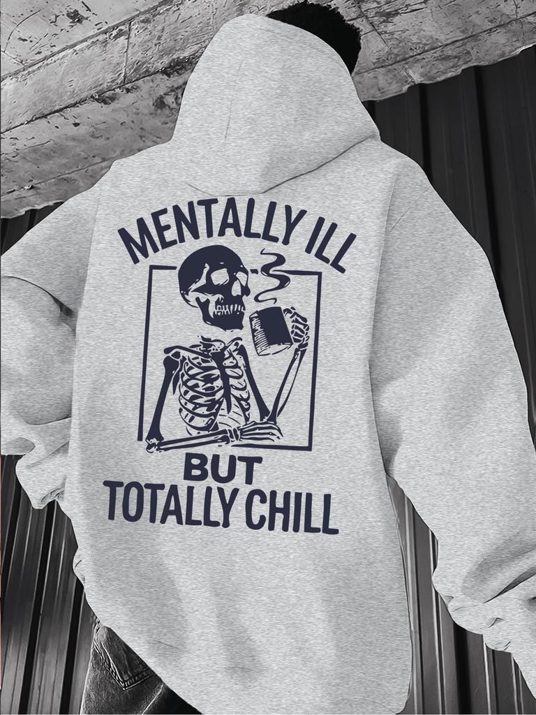 Retro Skull Element Fashionable Hoodie with Fun Letters, Suitable for Casual and Sports Wear, a Must-have Item for Autumn and Winter