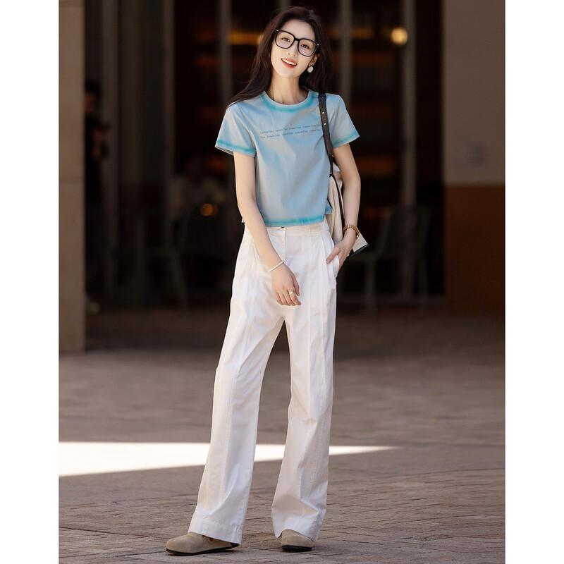 DEMANA Summer Dopamine Women's Spray-Dyed Letter Print T-Shirt