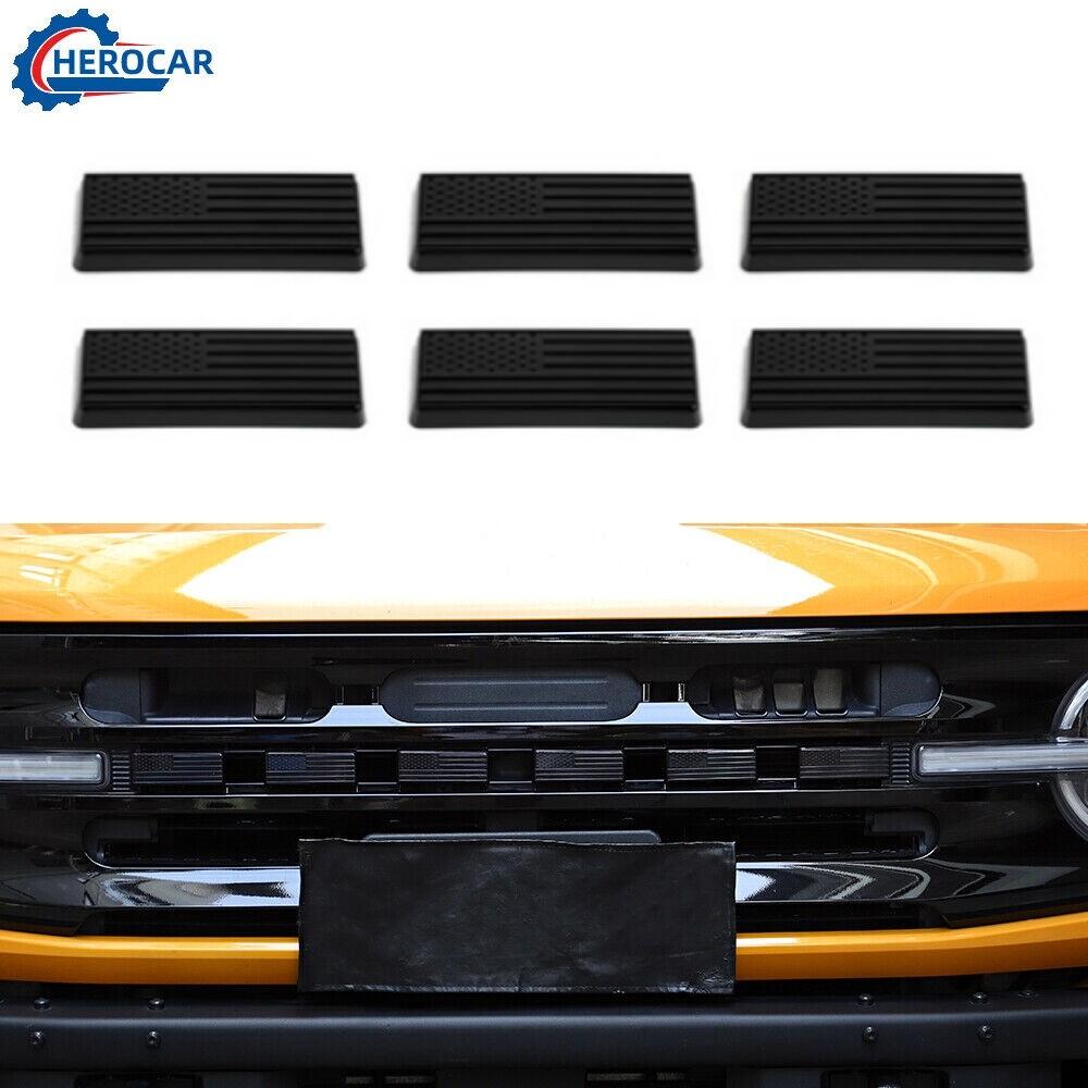 Black Front Grille Letters Cover Trim Decoration Cap For 21+ Ford Bronco US Flag