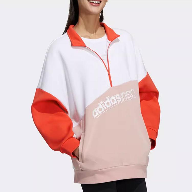 Adidas Neo Color Block Letter Print Half Zip Design Pullover American Sweatshirt Women sweatshirt GU0844