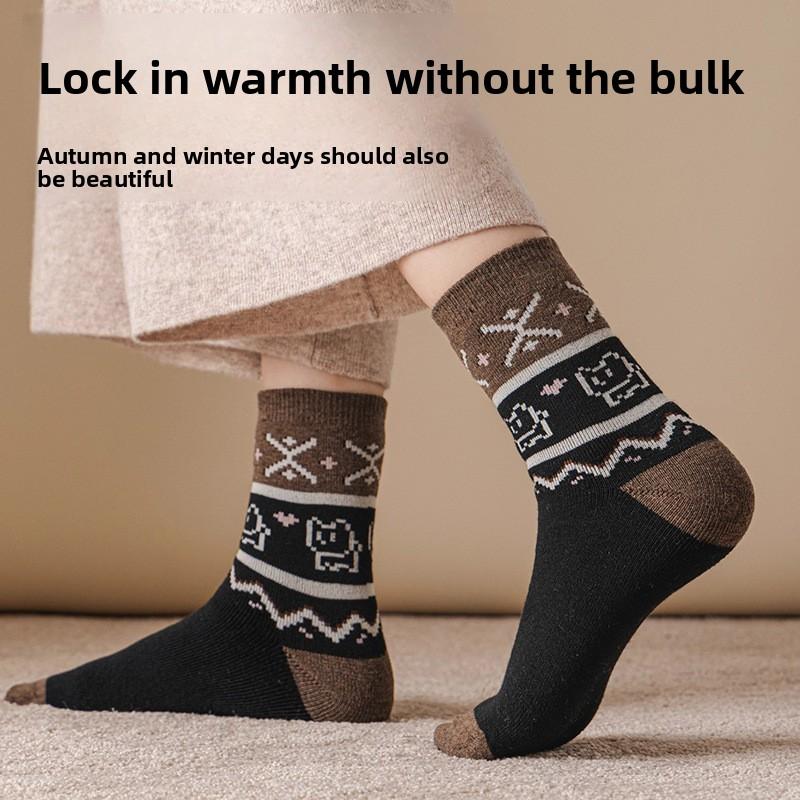 Loop Socks for Women, Thick and Warm Mid-calf Socks for Autumn and Winter, Non-freezing Feet, Sleep Socks