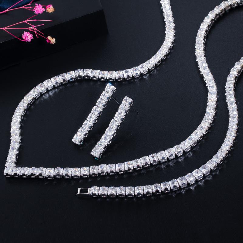 T0163 Bridal Dress Accessories Necklace Earrings Bracelet Three-Piece Super Flash Zircon Jewelry