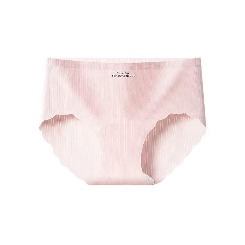 Girls Summer Striped Ice Silk Extended Cotton Crotch Antibacterial Non Trace Quick Dry Waist Triangle Briefs M розовый
