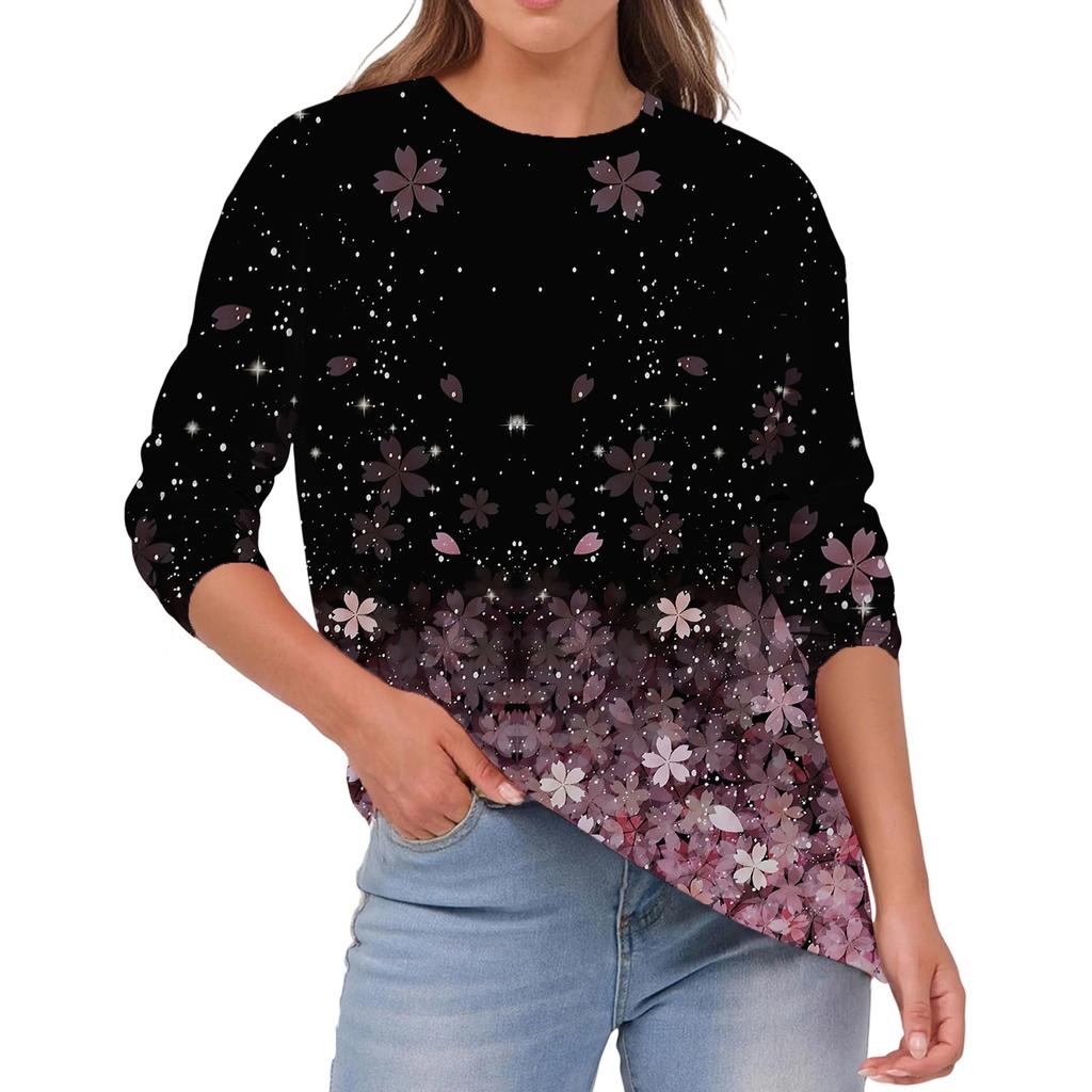 Damen Modisches Lässiges Rundhals Einfarbig Langarm Oberteil