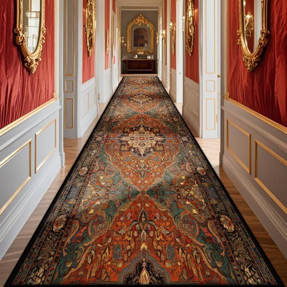 Bohemian Red Long Corridor Carpet Washable Corridor Persian Light Luxury Runner Rug Passageway Non-slip Stairway Mat Custom