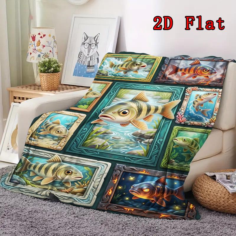 Fish Fantasies 2D Flat Pattern Flannel Blanket, High Quality All Seasons, Home Decor, Warmth and Comfort, Perfect for Christmas Gifts.
