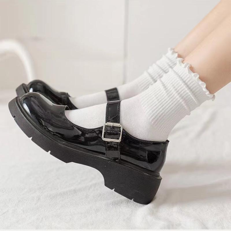 1 par /Lote Calcetines para Mujer Volante Algodón Tubo Medio Tobillo Corto Transpirable Negro Blanco set Primavera Otoño