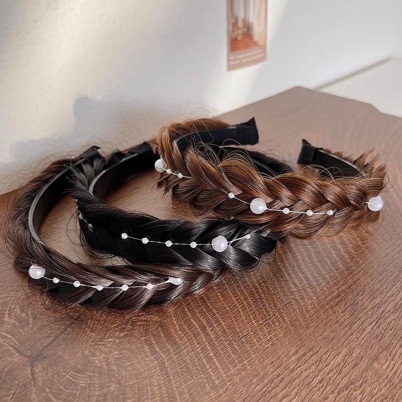 Stylish Anti Slip Fishbone Braid Wig One Piece Headband Women'S Fashion Hairband Hair Accessories Suitable For Dress