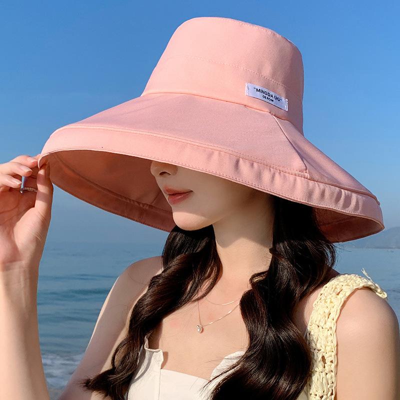 Summer sunscreen sunshade white cloth label big eaves show face small sun hat woman