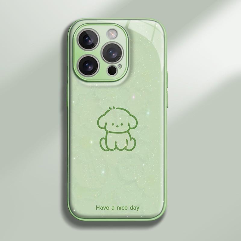 Green Bottom Line Dog for Apple 16 Promax Cartoon Female Model for IPhone Mobile Phone Case 15 New Model 14 Hydrogel Shell