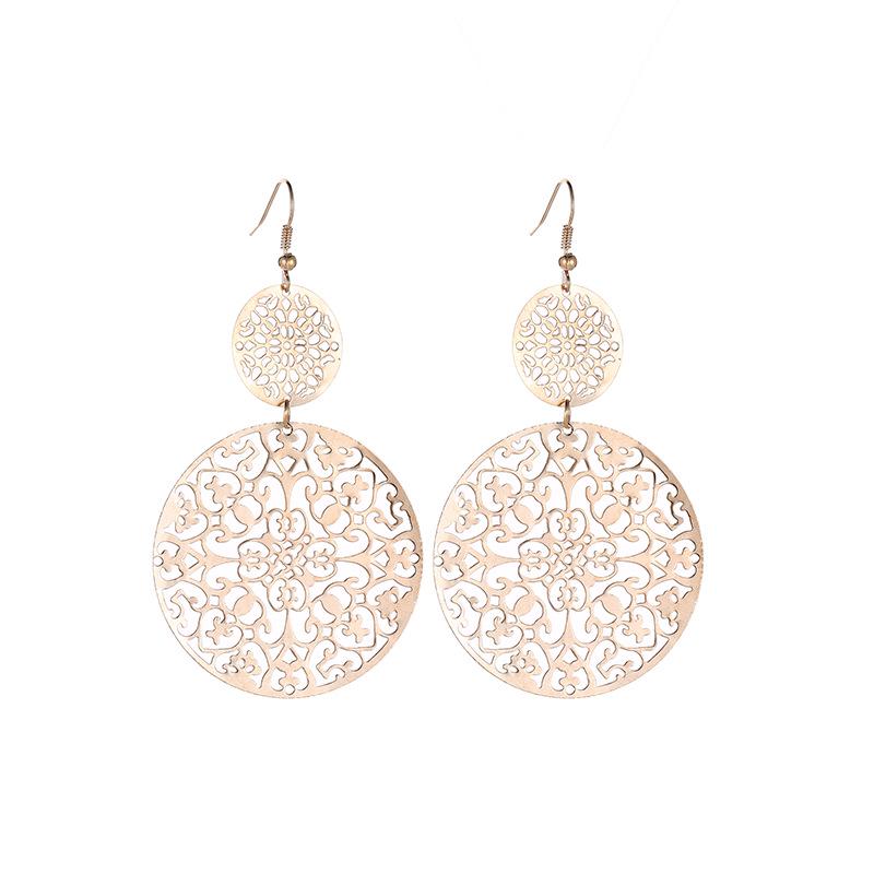 European & American Retro Frosted Round Disc Earrings - Ethnic Style Carved Studs