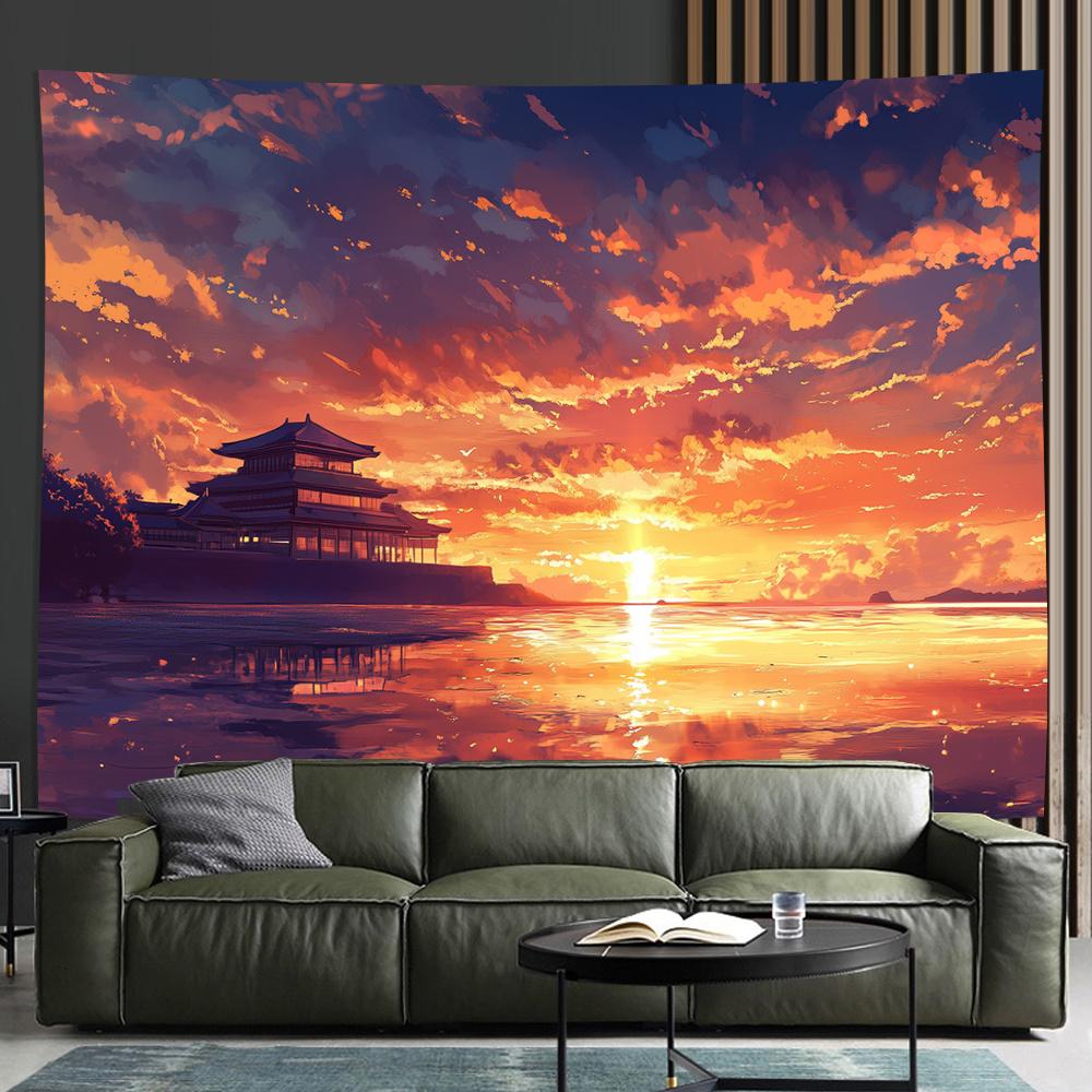 захватывающий закат Цифровая печать полиэстер настенный гобелен декоративный Гостиная Спальни Офис Фон подарок 74x94cm(29x37in)