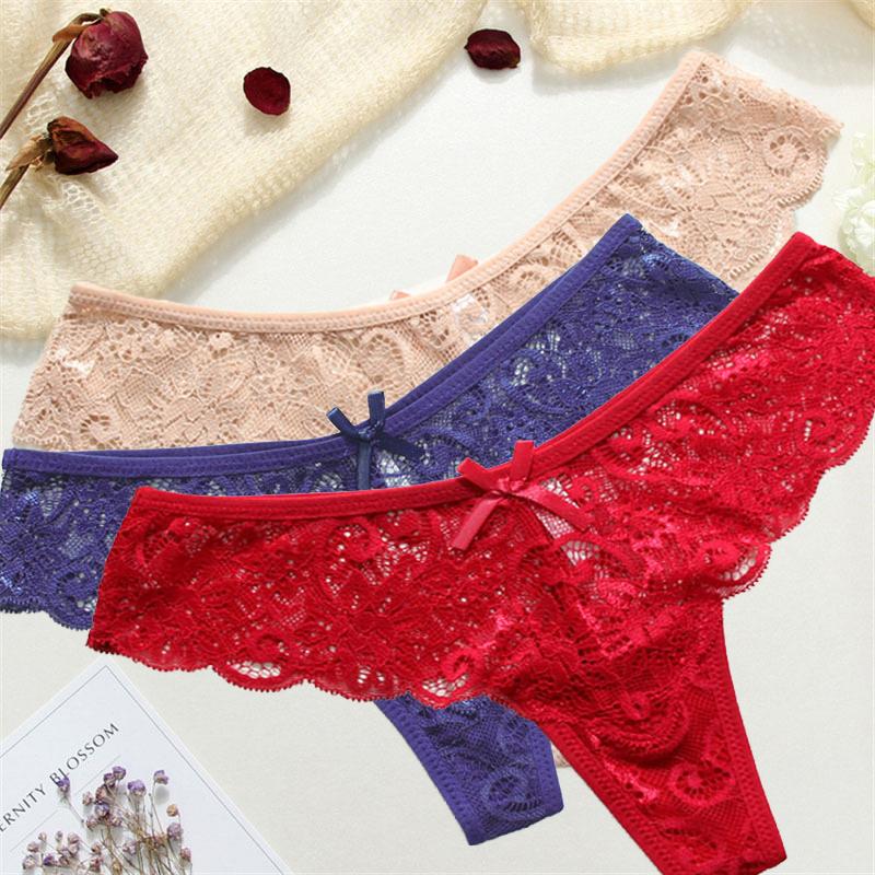 3ks/ šarže Sexy krajkové spodní prádlo pro dámské T kalhotky krajka s nízkým pasem bezešvá velká tanga