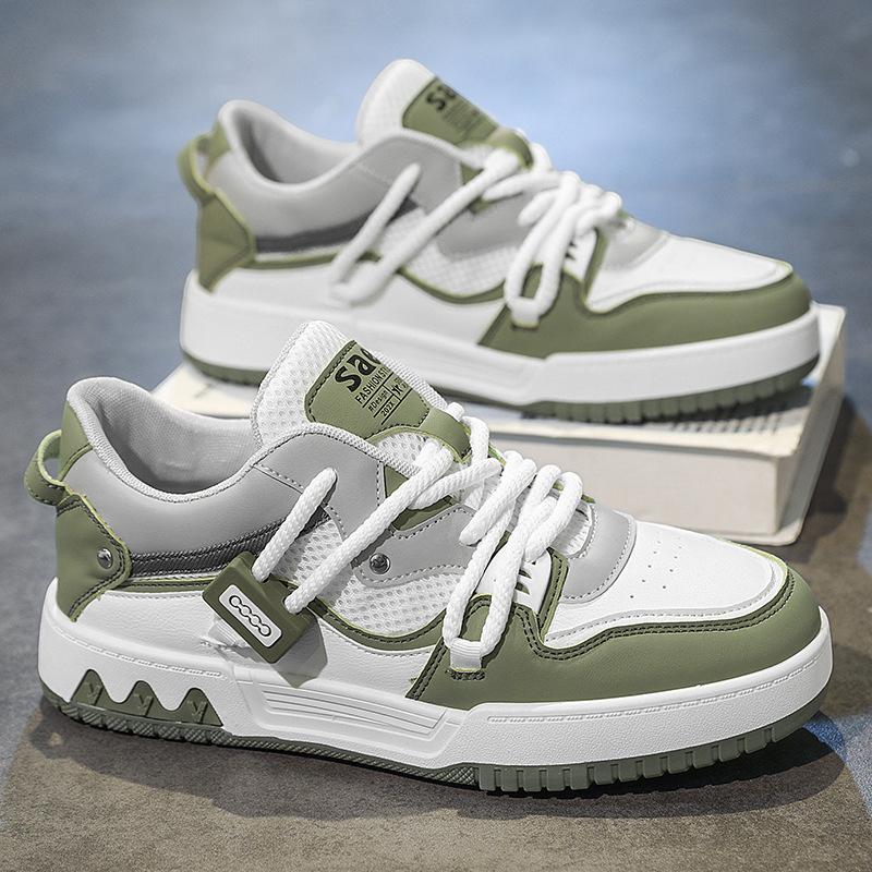 

Men S Shoes Autumn New Leather Splicing Breathable Sports Little White Shoes Trendy Low-Top Breadboard Shoes 39