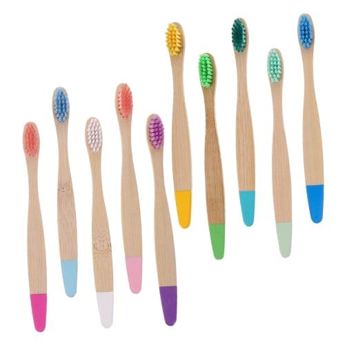 Frcolor 10-Piece Portable Bamboo Toothbrush Set with Soft Bristles for Kids, Eco-Friendly Design for Home and Guest Room Use