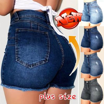 Women Fashion New Denim High Waist Shorts  Washed Jeans Summer Short Pants Plus Size