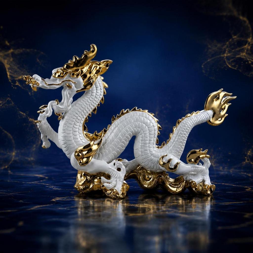 Resin Dragon Sculpture Electroplated Gold Statue Gift Idea Home