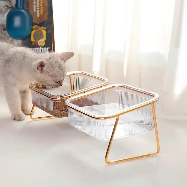 Pet Double Bowl Transparent Dog Feeder High Foot Cat Bowl Drink Water Cat Food Basin Dog Pet Easy To Clean Dog Bowl Supplies