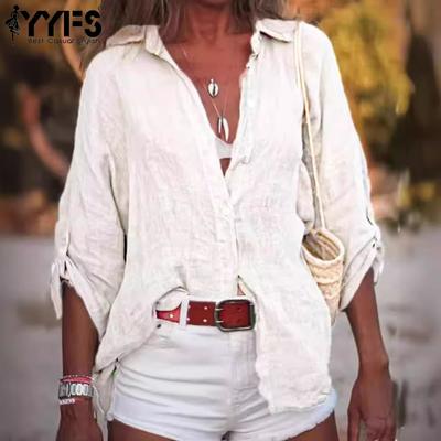 Γυναικεία μόδα Casual Καλοκαιρινή Άνοιξη μονόχρωμη στάμπα 3/4 μανίκια Μπλούζες και πουκάμισα με λαιμόκοψη POLO