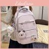 Simple Solid Color Letter Pattern Student Backpack With Pendant Decoration