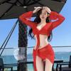 Mosricci Pure Lust Big Red White Sexy Bikini Four-piece Split Swimsuit Women's Long Sleeve Meat Cover Vacation