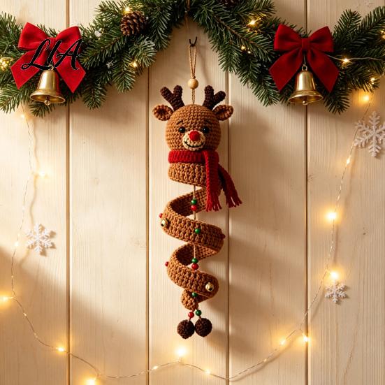 Easy Crochet Pattern Set Christmas Spiral Ornament Kit, DIY 3D Reindeer Hanging with Handmade Decor Yarn And Beads, Seasonal Craft Decoration