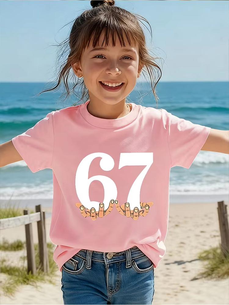 Kids Black 67 Number with Hands Graphic TShirt Soft Cotton Minimalist Tee for Boys  Girlsdf0180