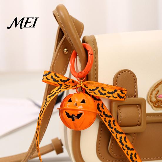 Hanging Bell Keychain Halloween Pumpkin Keychain, Hollow Head Key Ring Decorative with Ribbon Bow, Backpacks Charm for Holiday Party Decoration