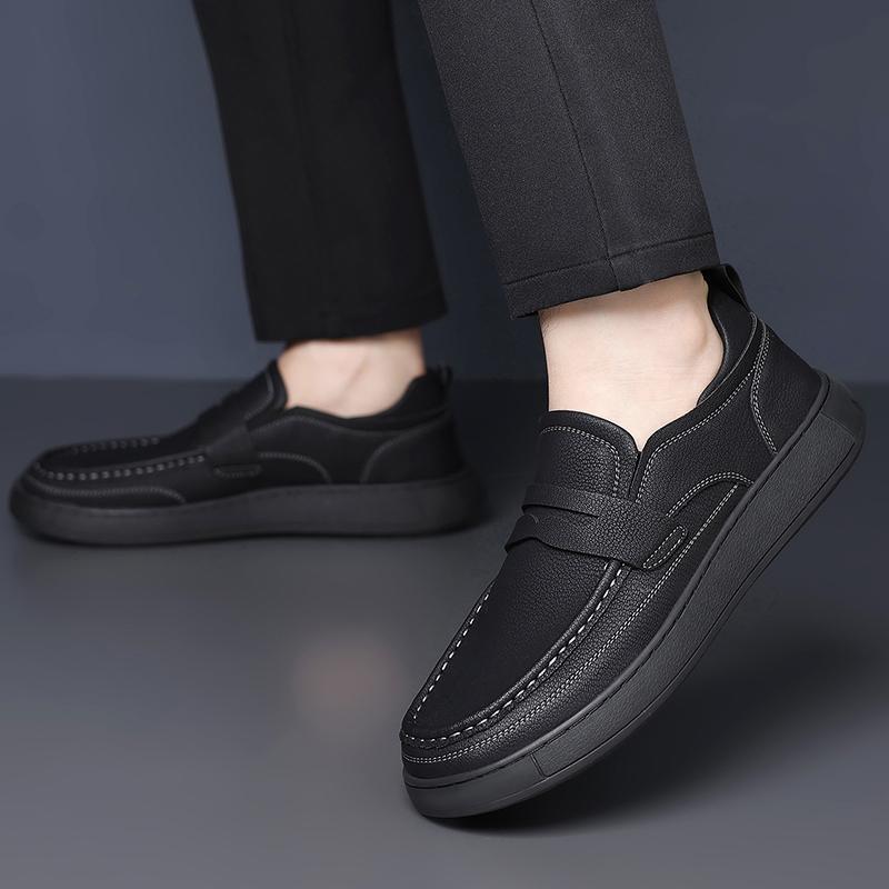 Quality Leather Business Office Casual Men Shoes Comfortable Breathable Elegant Loafers Men Flat Bottomed Non Slip Walking Shoes