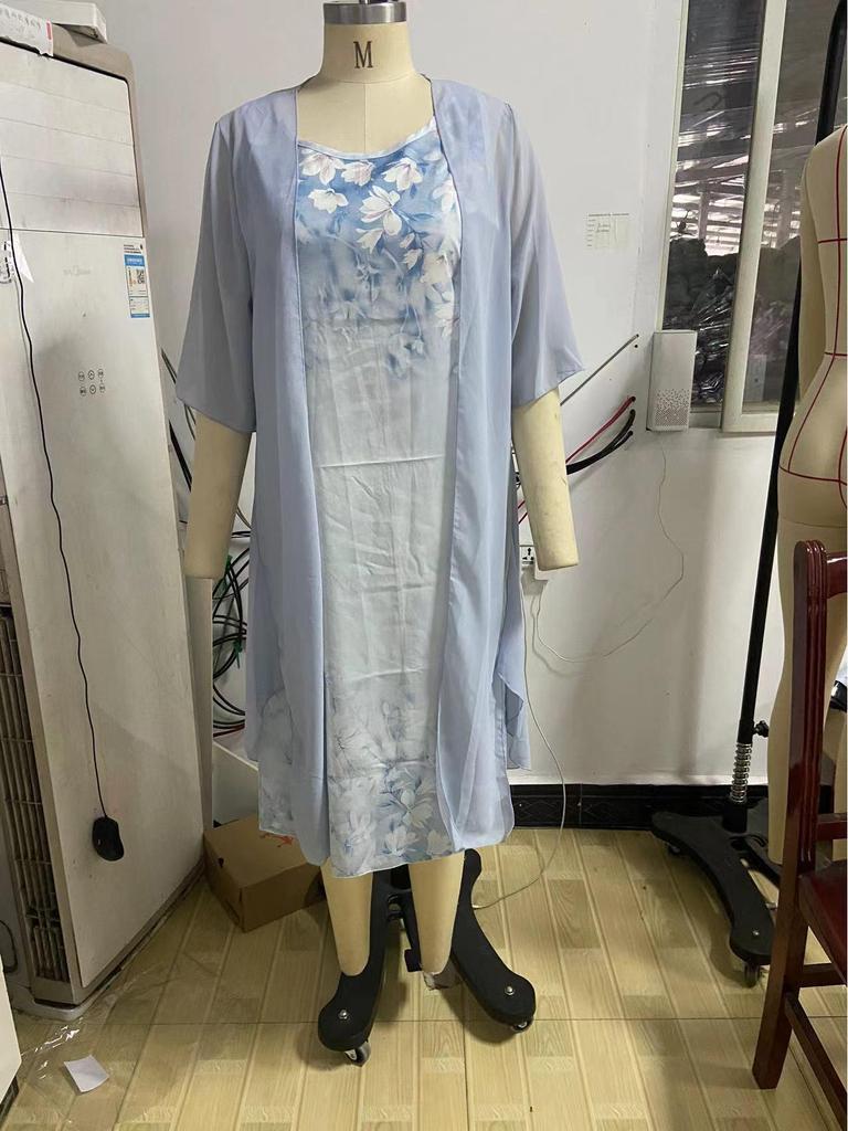 2024 Summer Women's Floral Print Slim Fit Two-Piece Dress