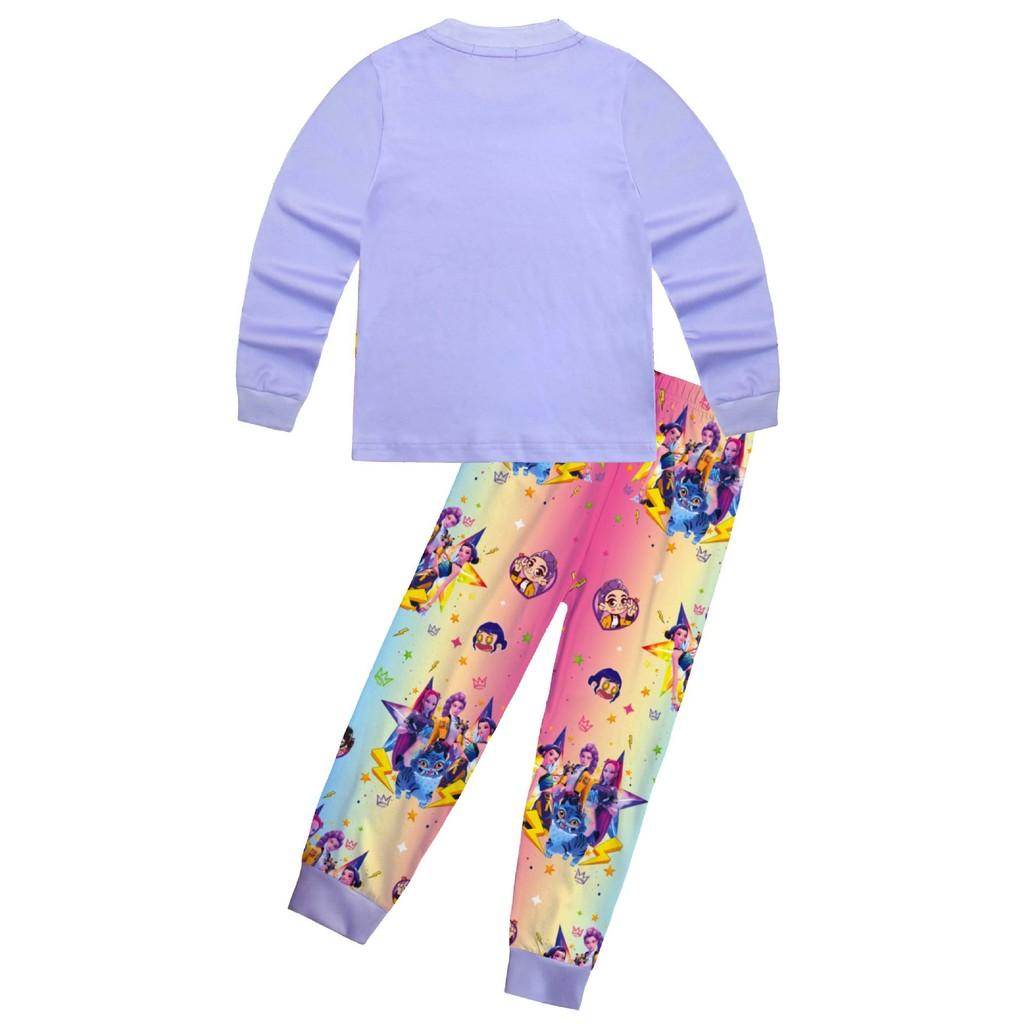 Kids Girls K-POP Rumi Mira Zoey Print Long Sleeves T-Shirt Top Pants Trousers Pajamas Sleeping Sleepwear Sets
