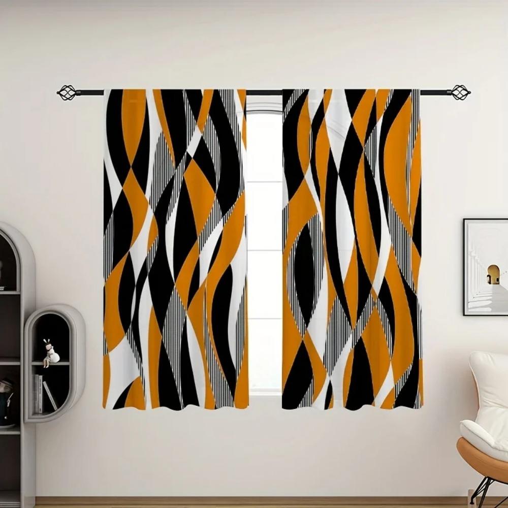 Abstract Design Multi-color Modern Simple Drape Printed Translucent Curtains Rod Pocket Style Pocket Decor Drapes Ideal for Living Area Room Bedroom
