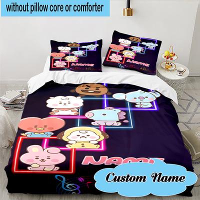Custom Name 3PCS Music Friends K-pop Bedding Set, Including 1pc Duvet Cover And 2pcs Pillowcases, Suitable for Dorms and Bedrooms Gift