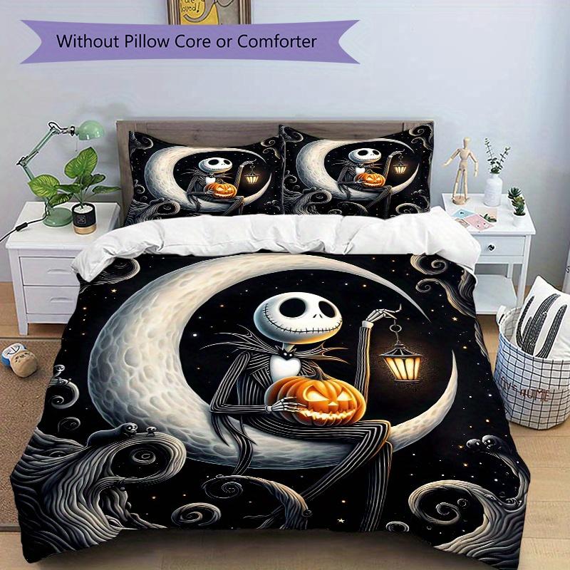 3pcs Jack Skellington Halloween Bedding Set, Including 1 Quilt Cover and 2 Pillow Shams, Without Filling, Soft and Comfortable Home Bedroom Fabri