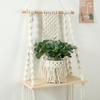 Handmade Tassel Macrame Tapestry Wall Hanging Shelf Boho Cotton Rope Woven Plant Hanger Wood Floating Shelf Wall Decoration