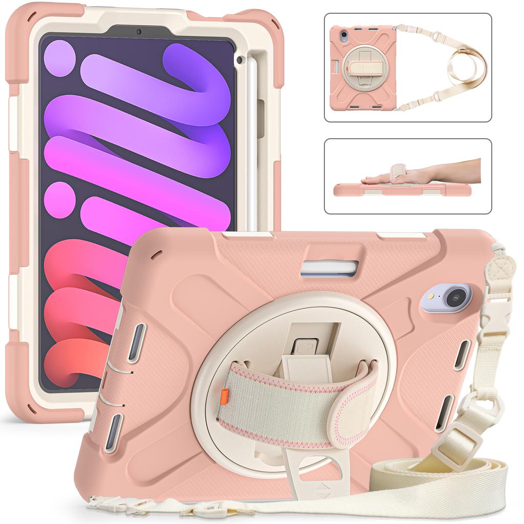 Heavy Duty Case Universal For iPad Mini 7 A17 Pro 2024 2021 8.3" Rotatable Stand Hybrid Cover With Hand Shoulder Strap, Pen Slot